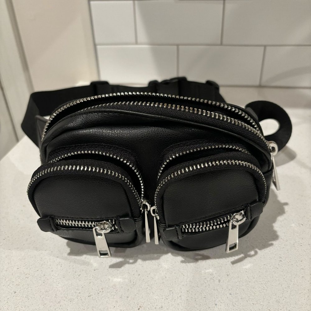 Topshop Double Pocket Faux Leather Shoulder Bag - Black with Zippers